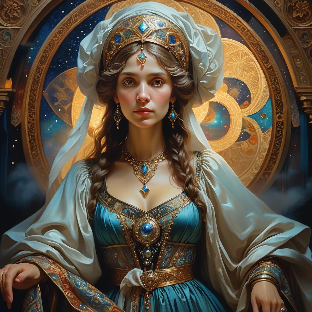 Mystical Fortune Teller Portrait in Renaissance Style