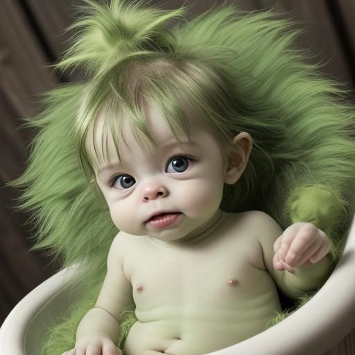 Whimsical Green-Haired Grinch Baby Portrait