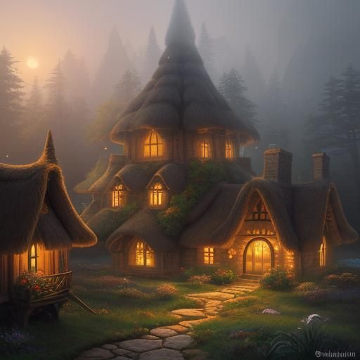 Glowing Creature in Misty Forest Village