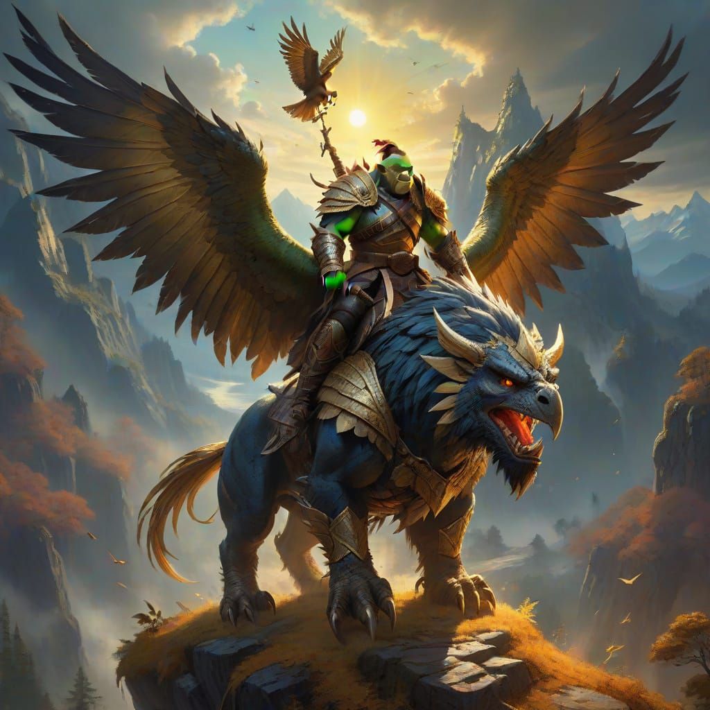 Orc Rider on Griffon in Oil Painting Style