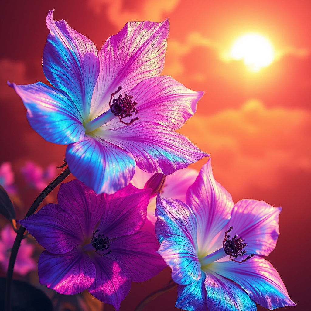 Vibrant Hyperrealistic Flowers in a Sunny Paradise