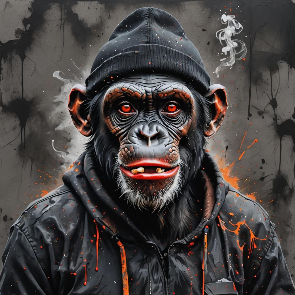 Chimpanzee Smoking Cigarette in Urban Street Art Style