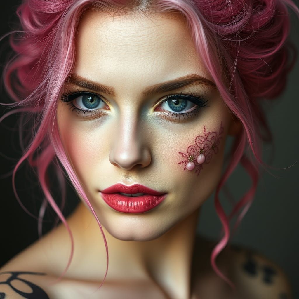 Beautiful Woman with Intricate Pink Hair