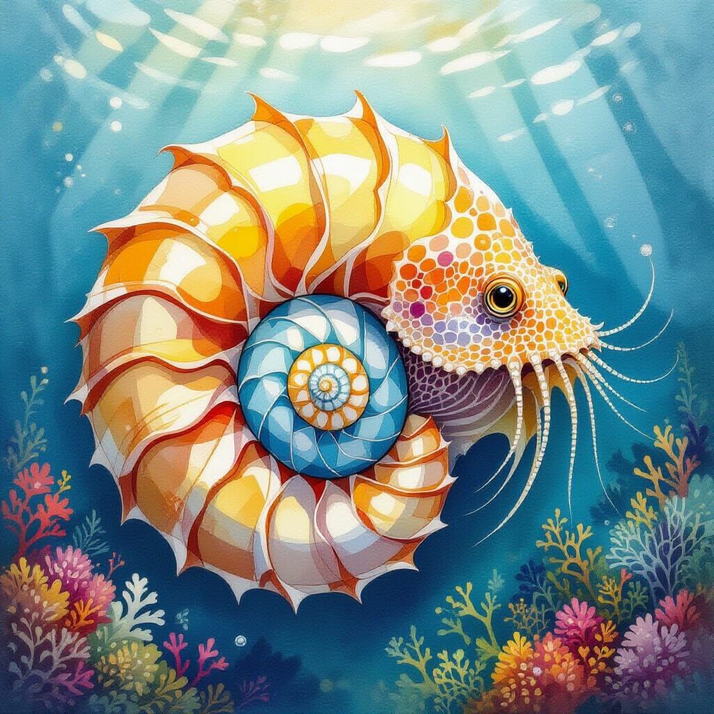 Realistic Watercolor Nautilus Shell Art