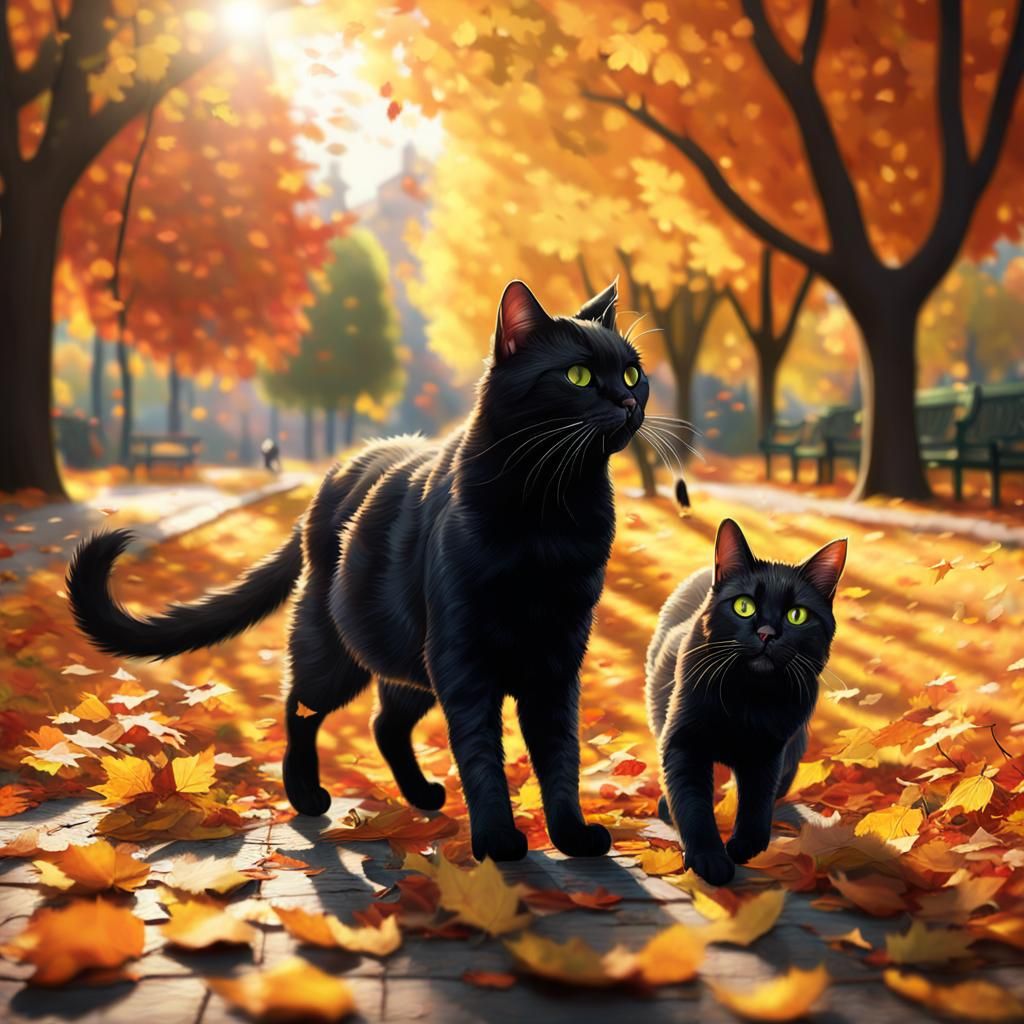 Cats Playing in Autumn Leaves: Hyperrealistic Concept Art