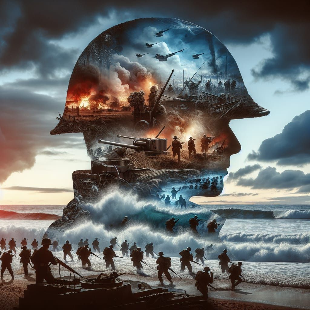 Historical Military Beach Encounter Double Exposure Artwork