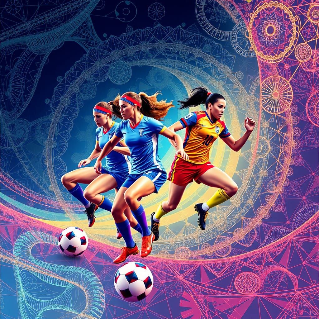 Women in Futuristic Football Action