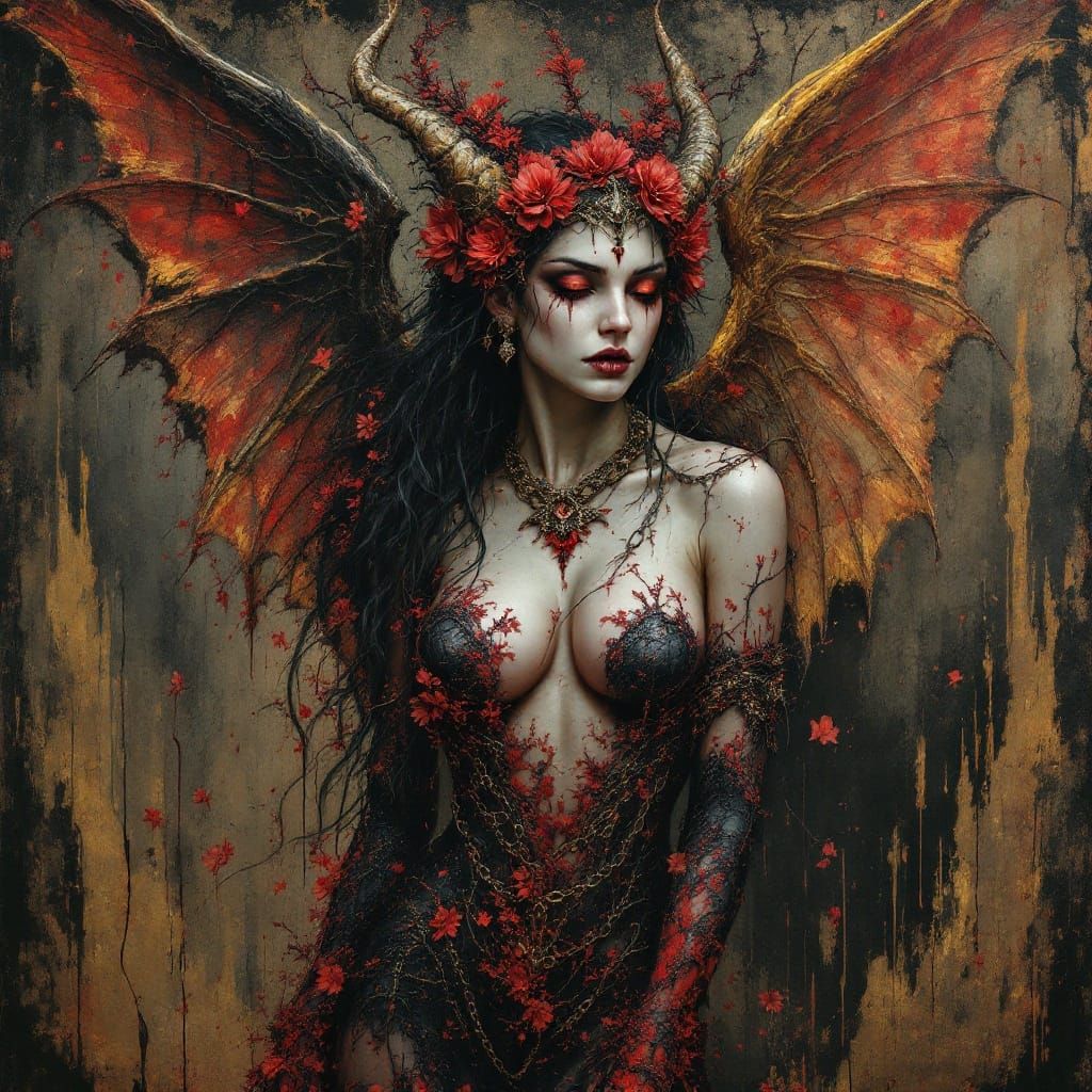 Eldritch Goddess of Crimson Bloom in a Burned Tome