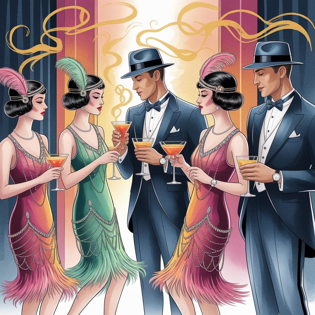 Elegant 1920s Party in Watercolor Style