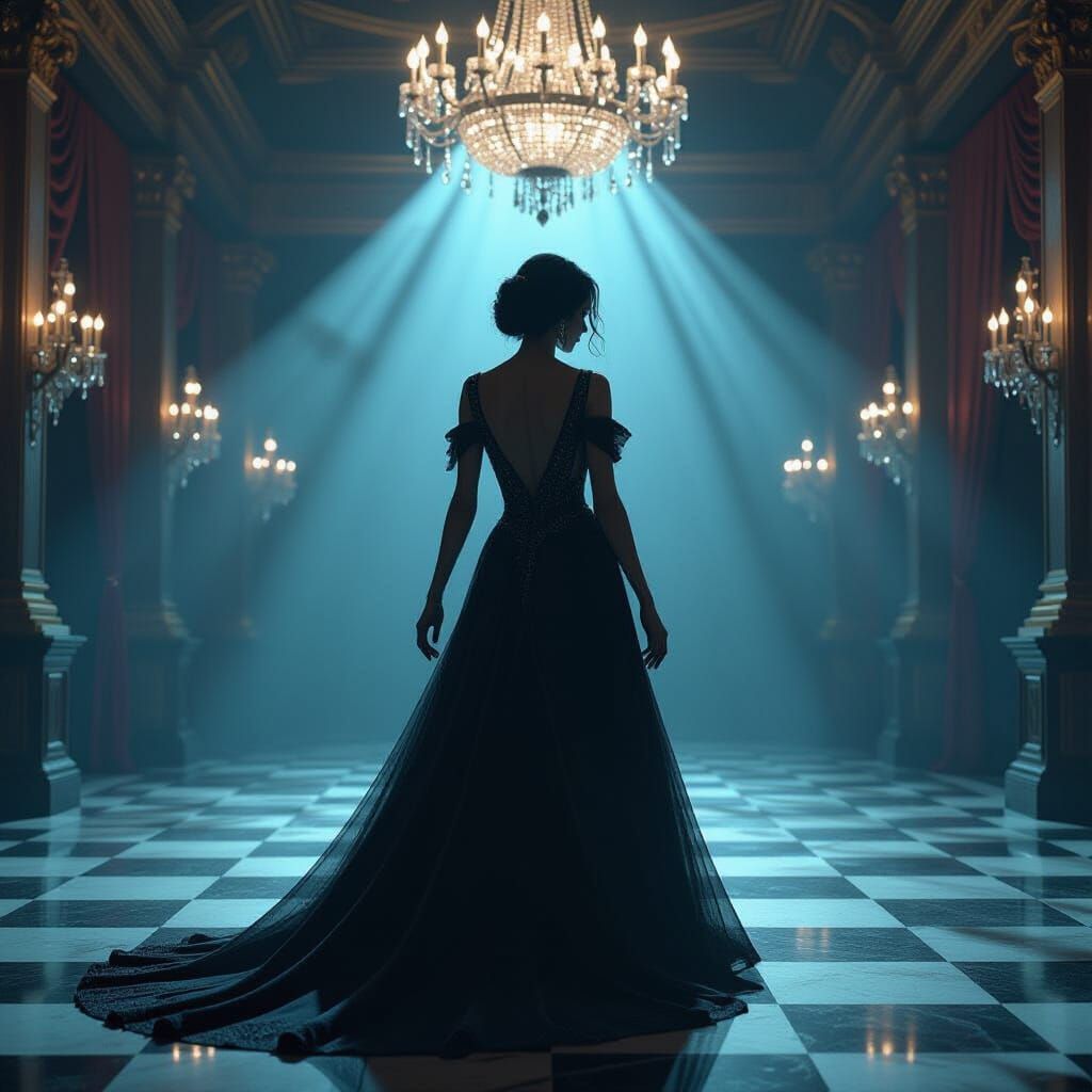 Zombie Prom Queen in Art Deco Gown at Opulent Ballroom