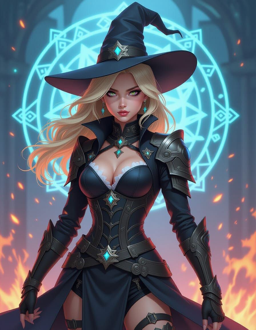 Badass Blonde Witch in Hextech Attire with Magical Energy