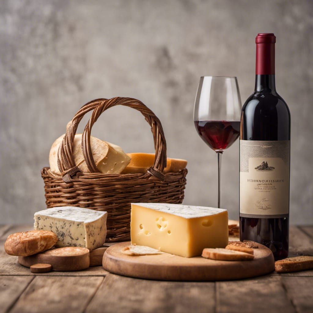 Wine, Breads and Cheese Photorealistic