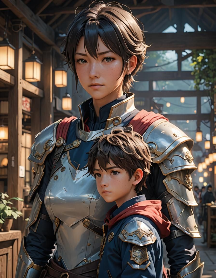 Detailed 3D Anime Art: Mother and Son