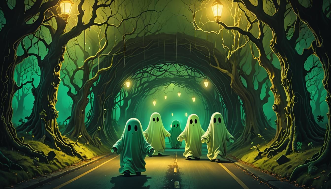 Ghosts Drive Horror Tunnel in Surreal Digital Art