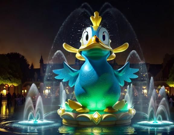 Giant Donald Duck Fountain with Water Spouts