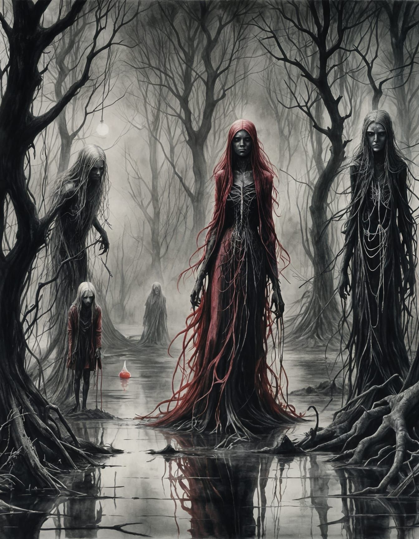 Swamp Crones in Stephen Gammell Style