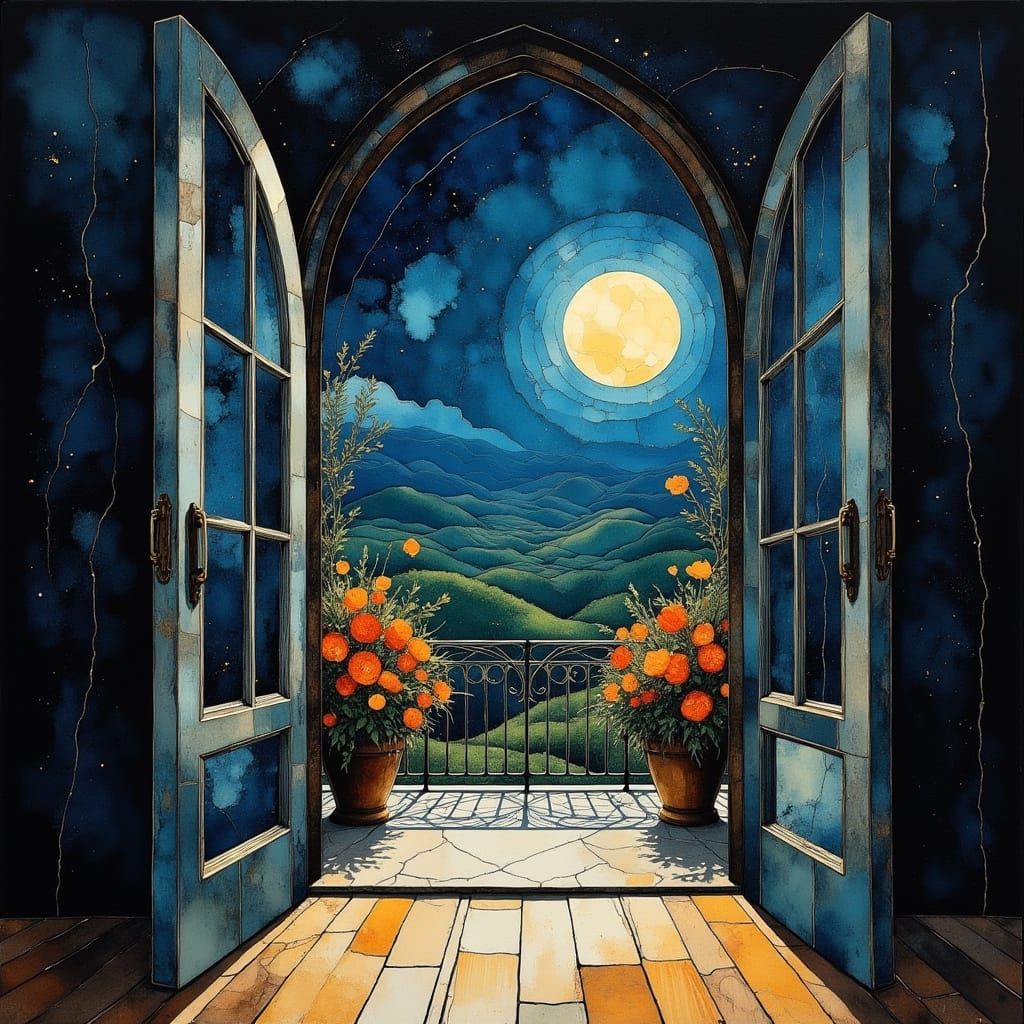 Moonlit Garden Serenade in Whimsical Neurographic Style