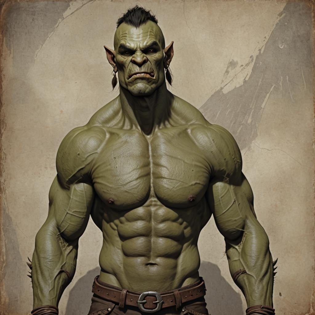 Handsome Bare-Chested Orc with Chiseled Features