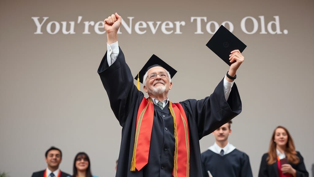 Inspirational Graduation Scene With Happy Senior Citizen