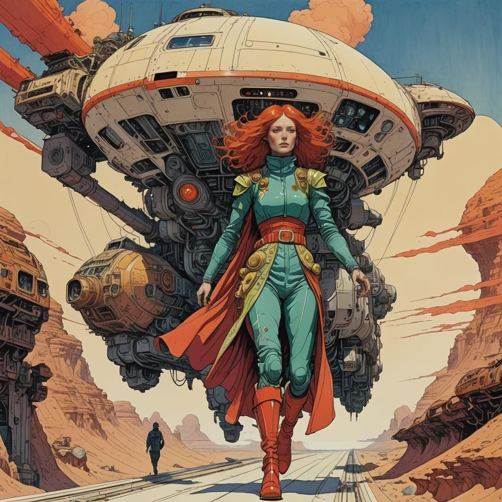 Futuristic Train Run: Psychedelic Surrealism in Moebius Styl...