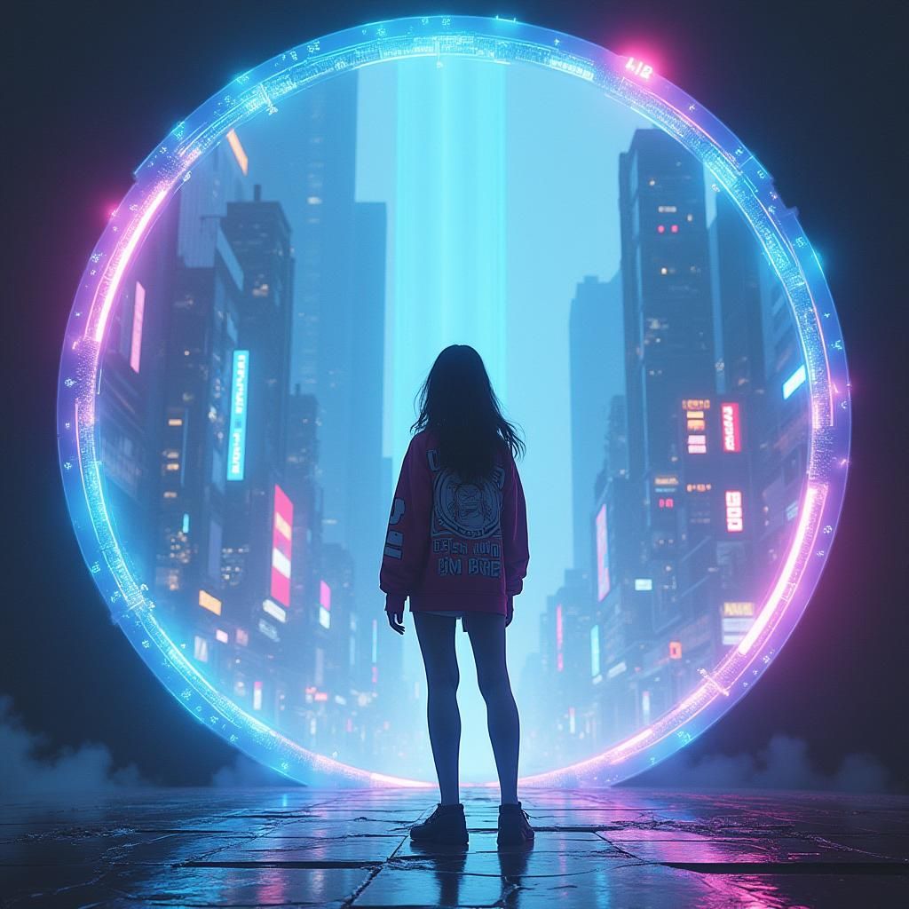 Teenager Enters Futuristic Portal: Fantasy Concept Art
