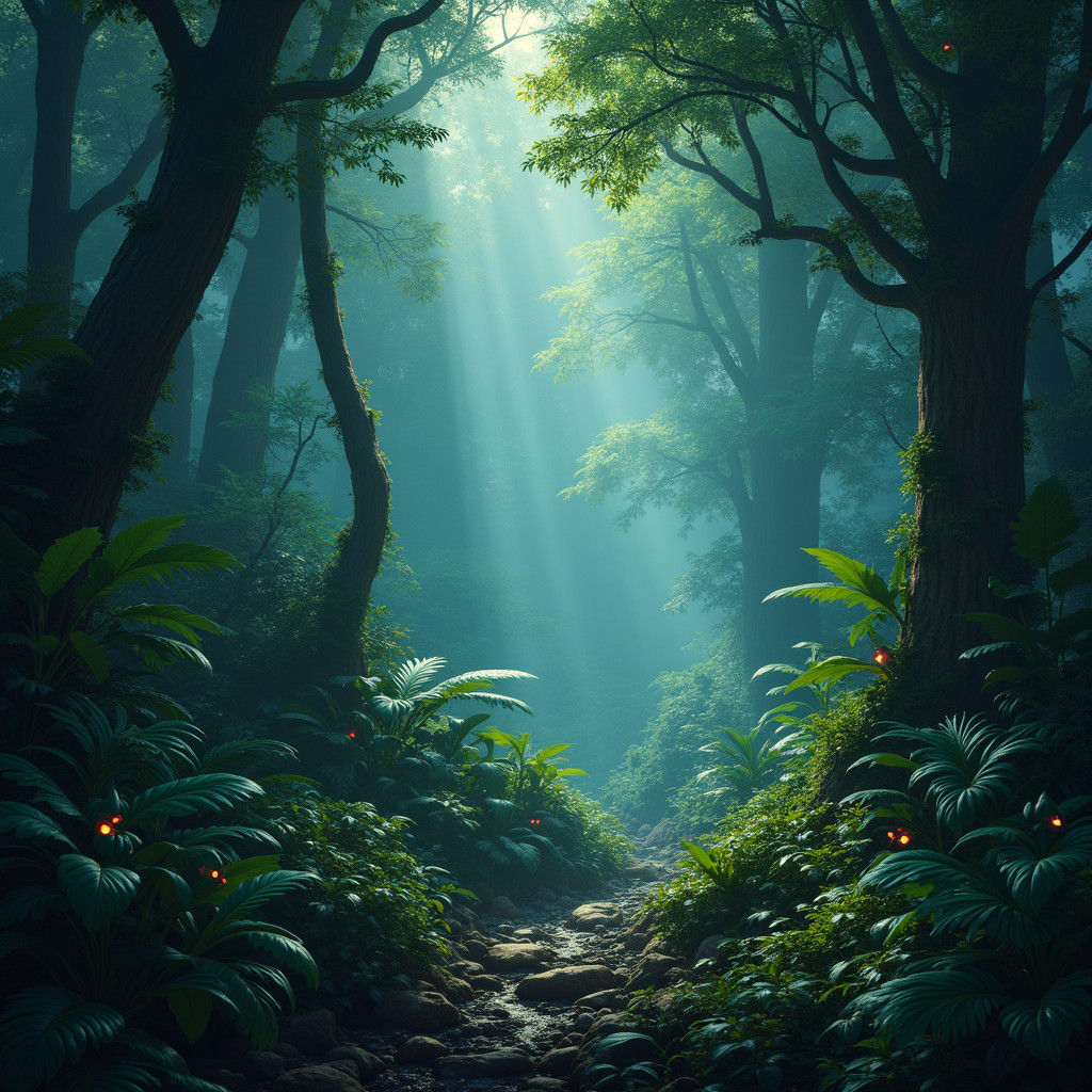 Mystical Jungle Scene with Exotic Creatures