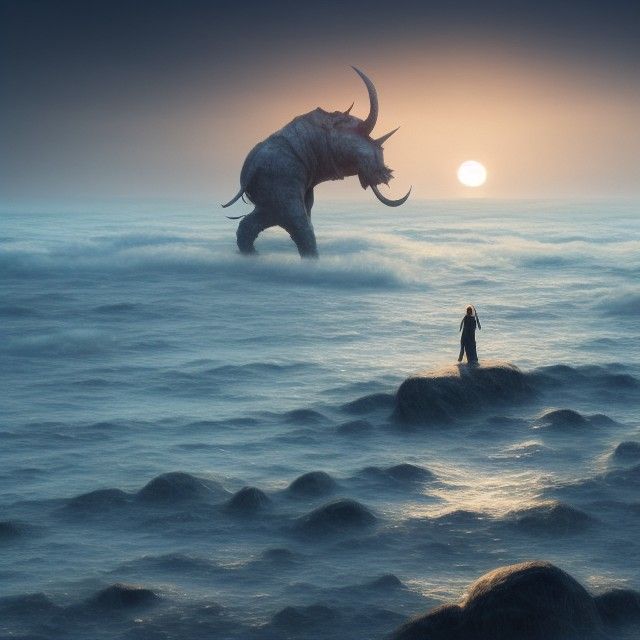 Ethereal Sunset Ocean in Hyper-Realistic Photo Illustration