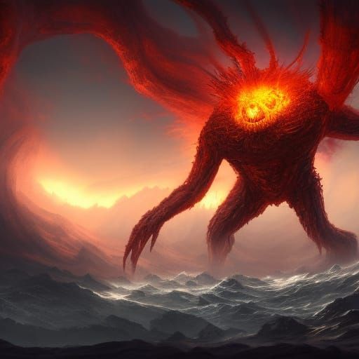 Oil Monster with Boiling Arms: Fantasy Concept Art