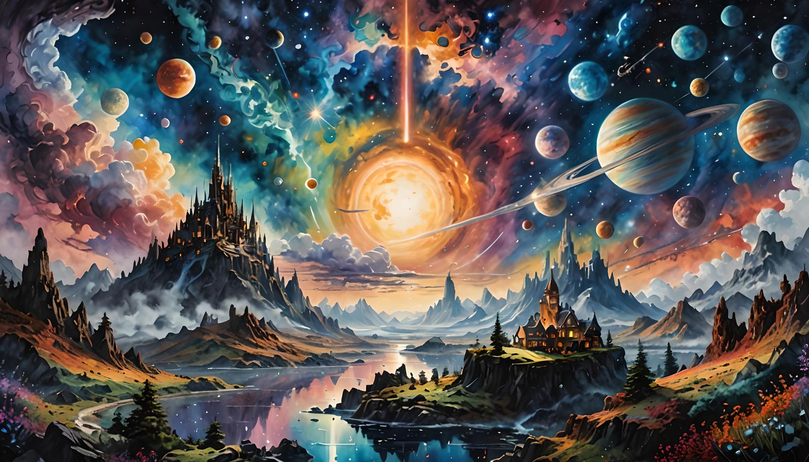 Cosmic Candyland: Watercolour Painting in Hyperrealistic Sty...
