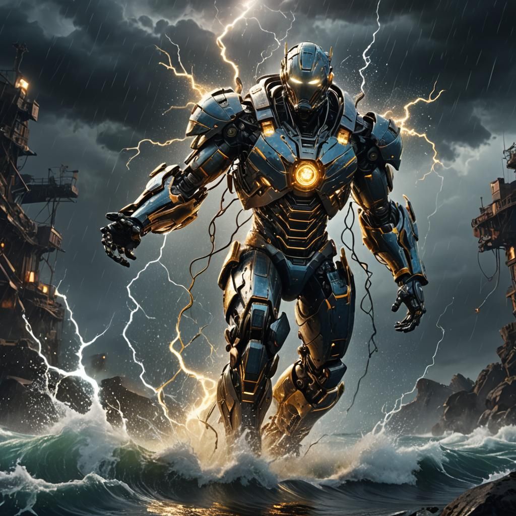 Lightning Man Saves Earth: High-Definition Digital Art