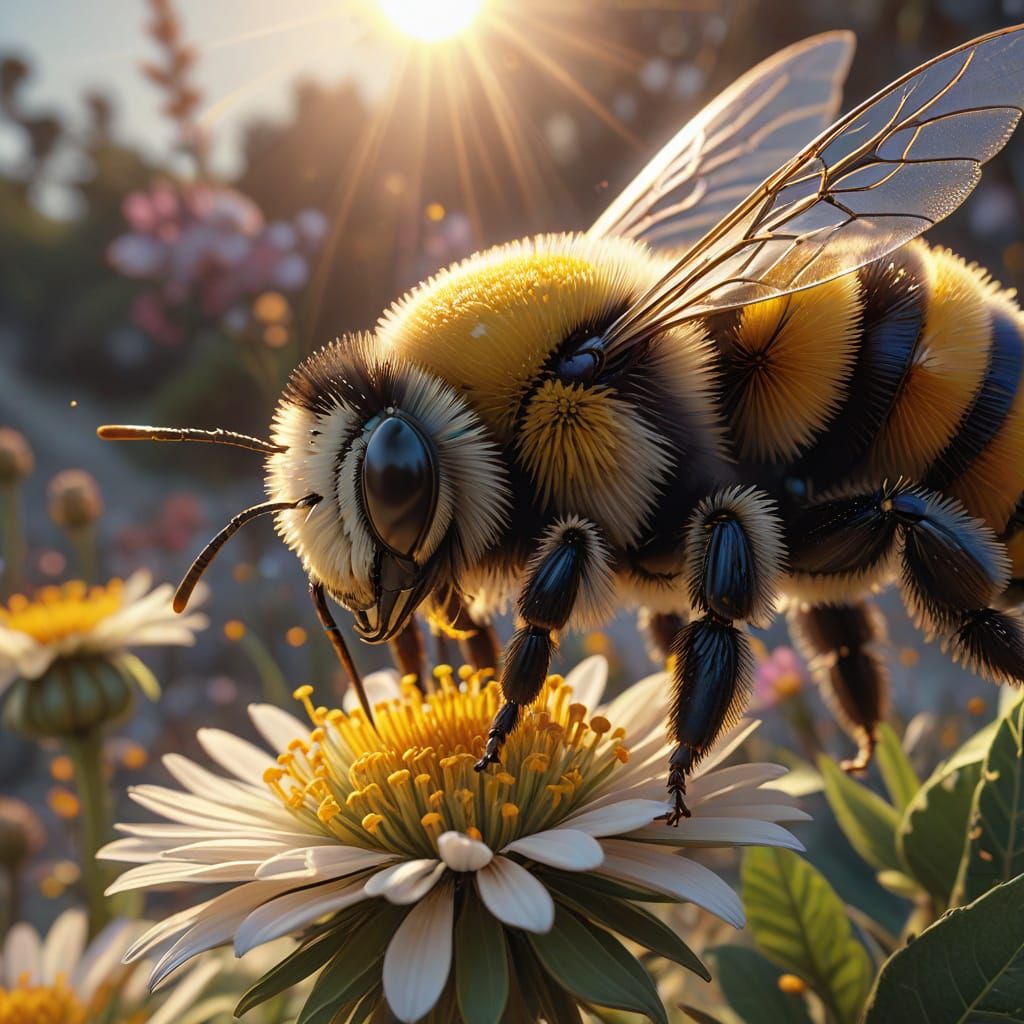 Bee at Golden Hour in Vibrant Anime Style