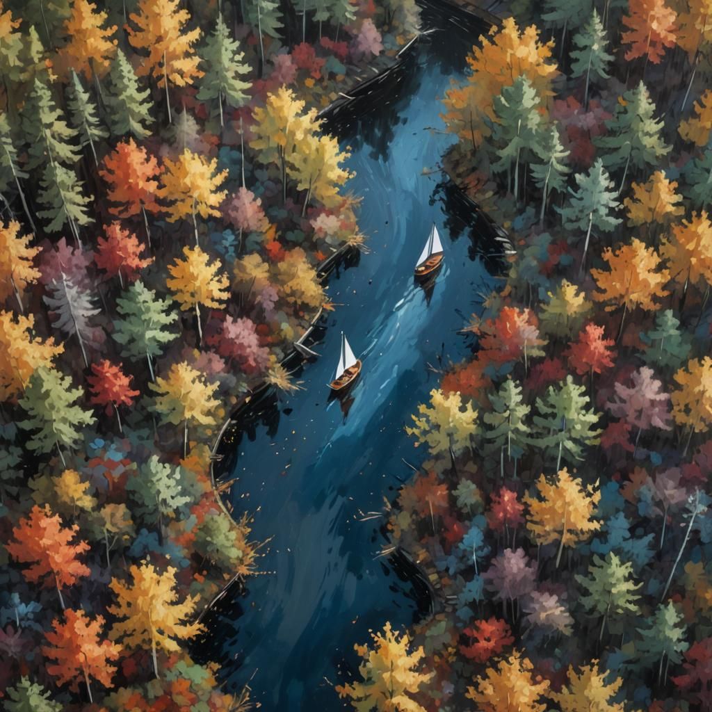 Autumn Sailboat: Impressionist Landscape Painting