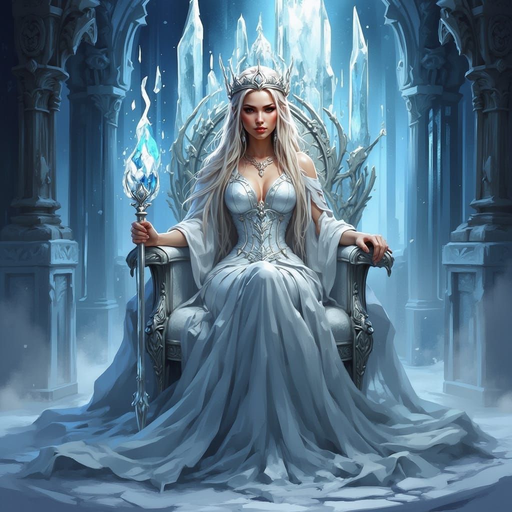 Ice Queen on Frozen Throne, Art Nouveau Style
