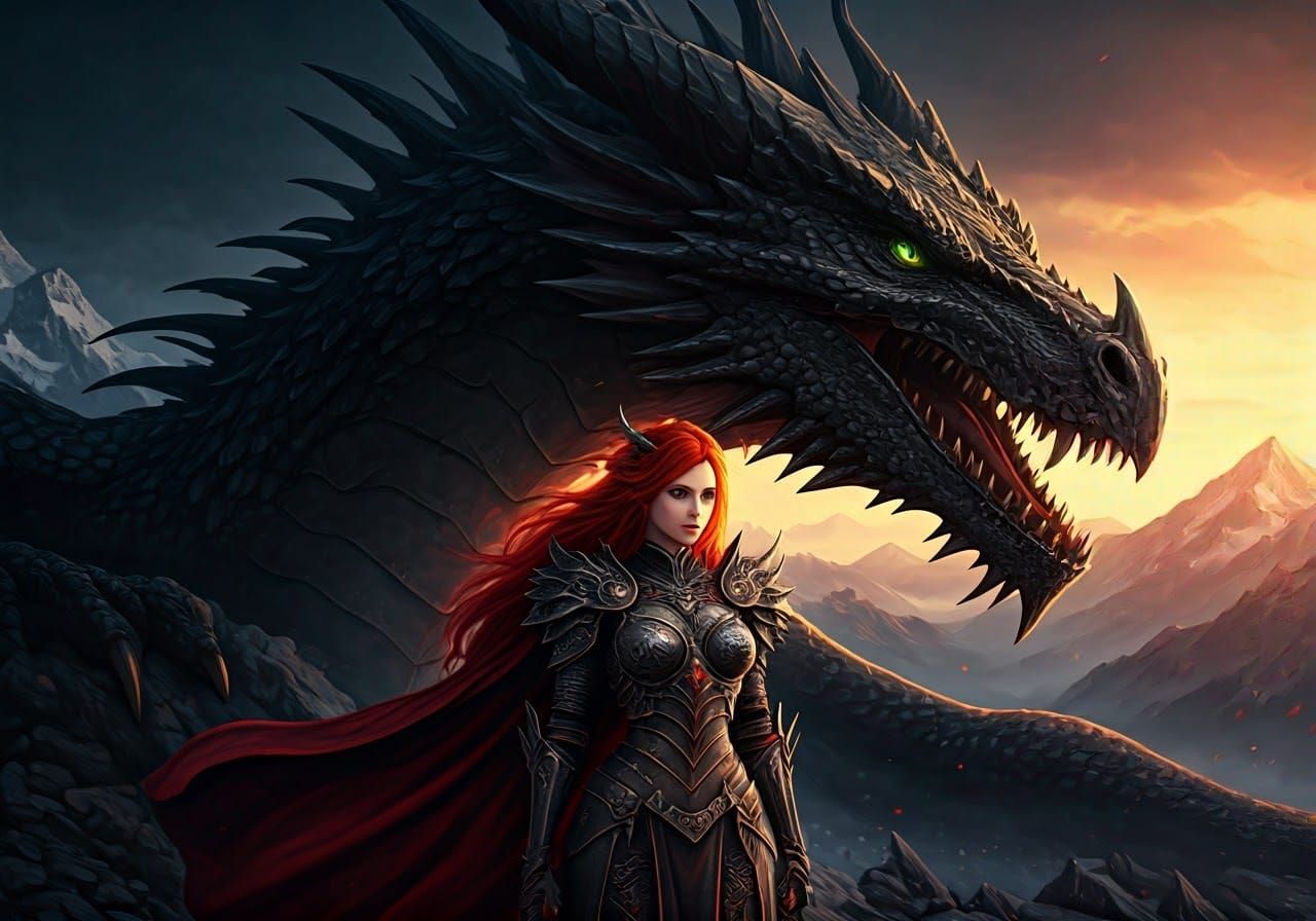 Ethereal Dragon Knightess in Alpine Dawn