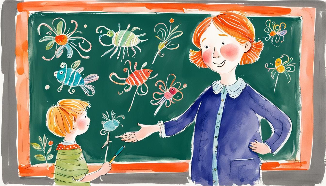 Botany Teacher in a Quentin Blake Gouache Style