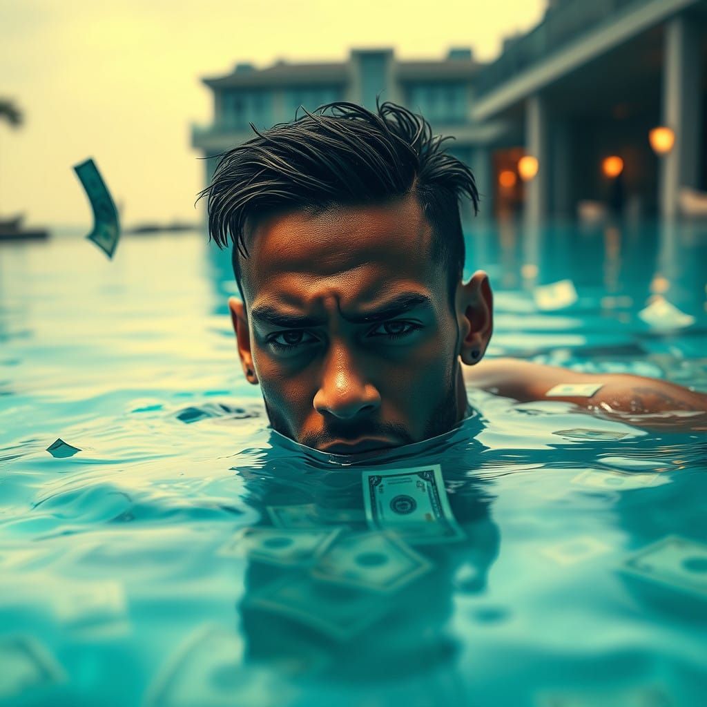 Hyperrealistic Nightmare: Neymar Drowns in a Sea of Dollar B...