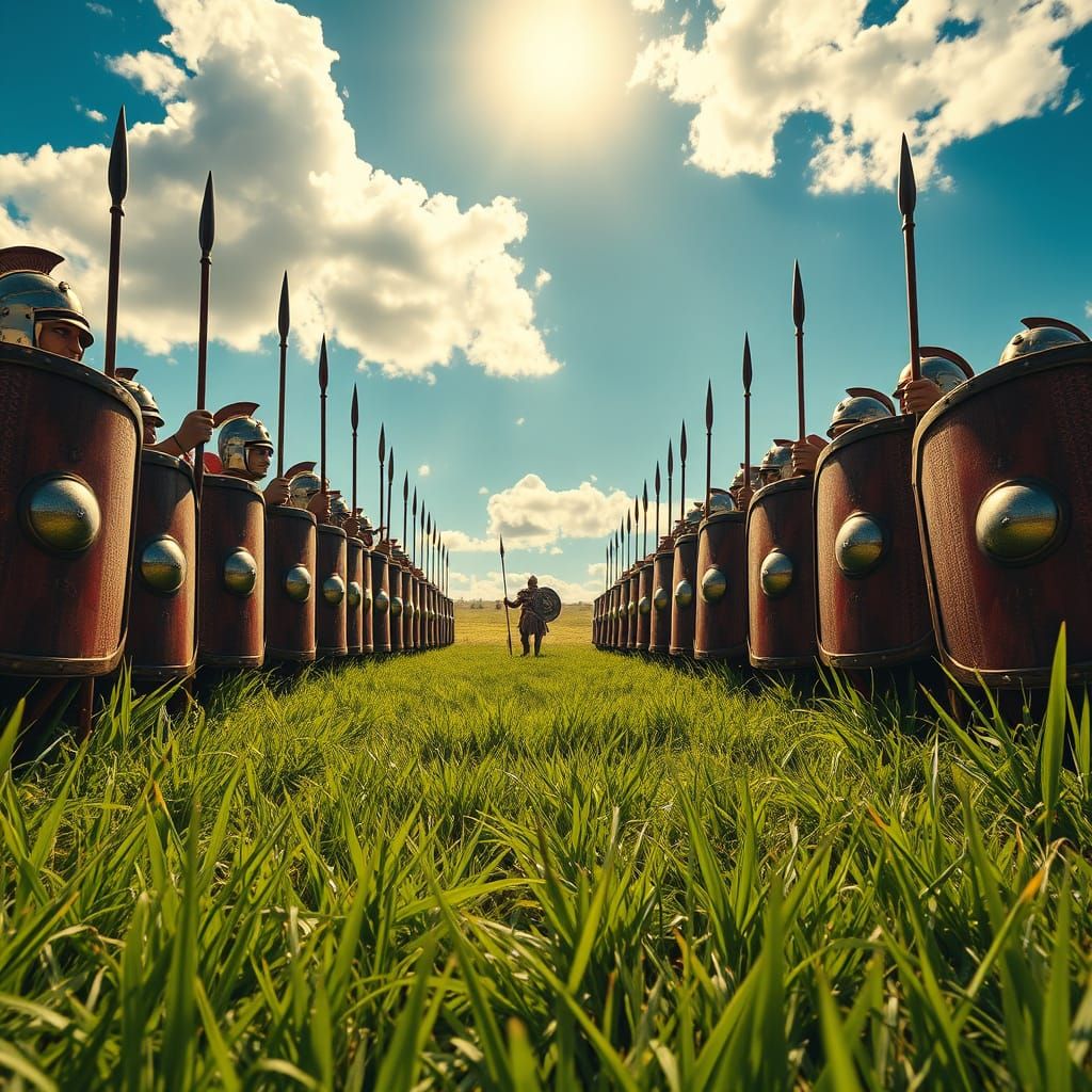 Roman Legionnaires in Testudo Formation, Hyperrealistic Low-...