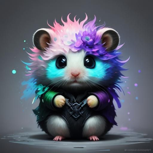 Adorable Hamster with Bioluminescent Flowers, Hyperrealistic...