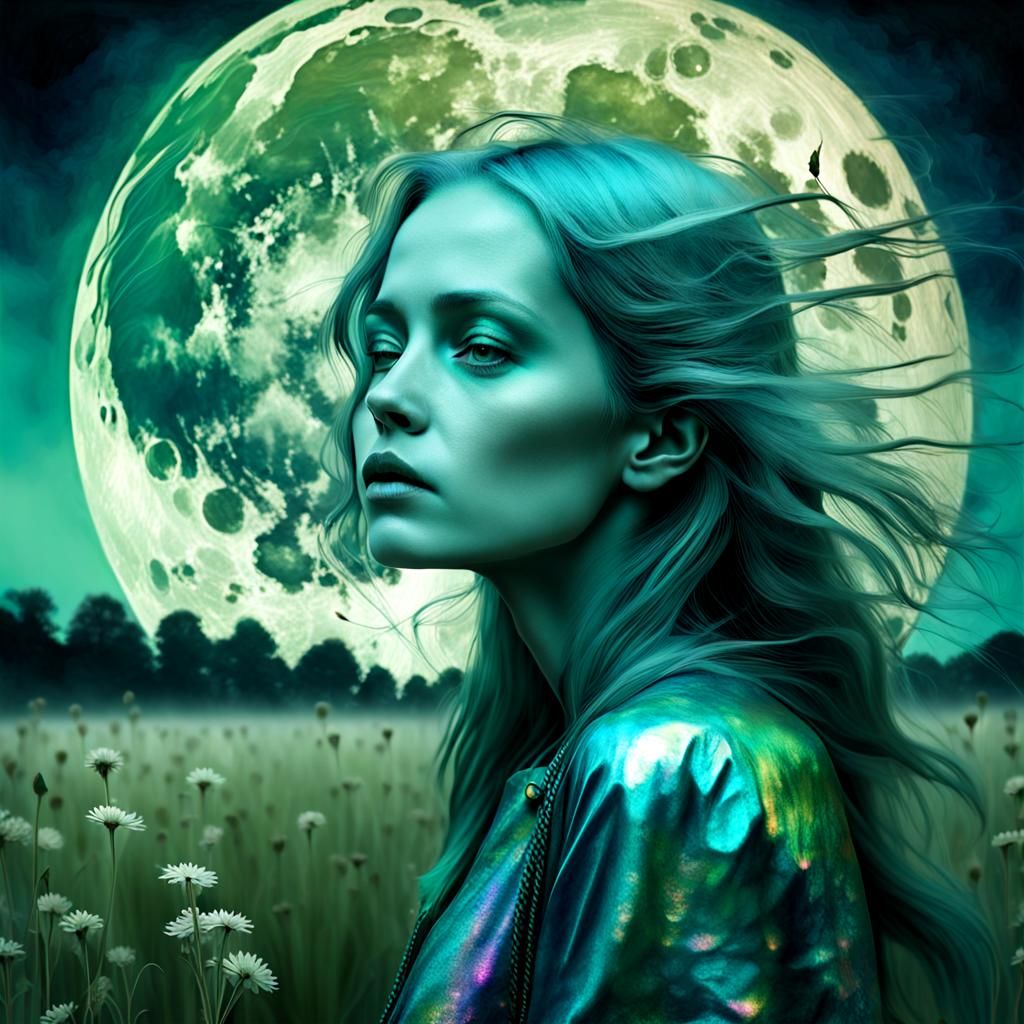 Iridescent Full Moon over Biopunk Meadow