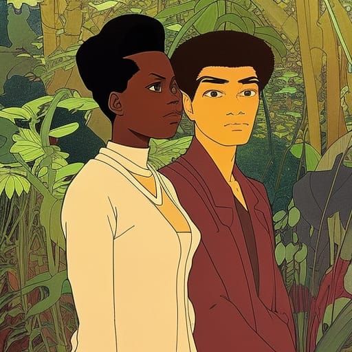 Lumumba Couple Portrait in Alphonse Mucha Style