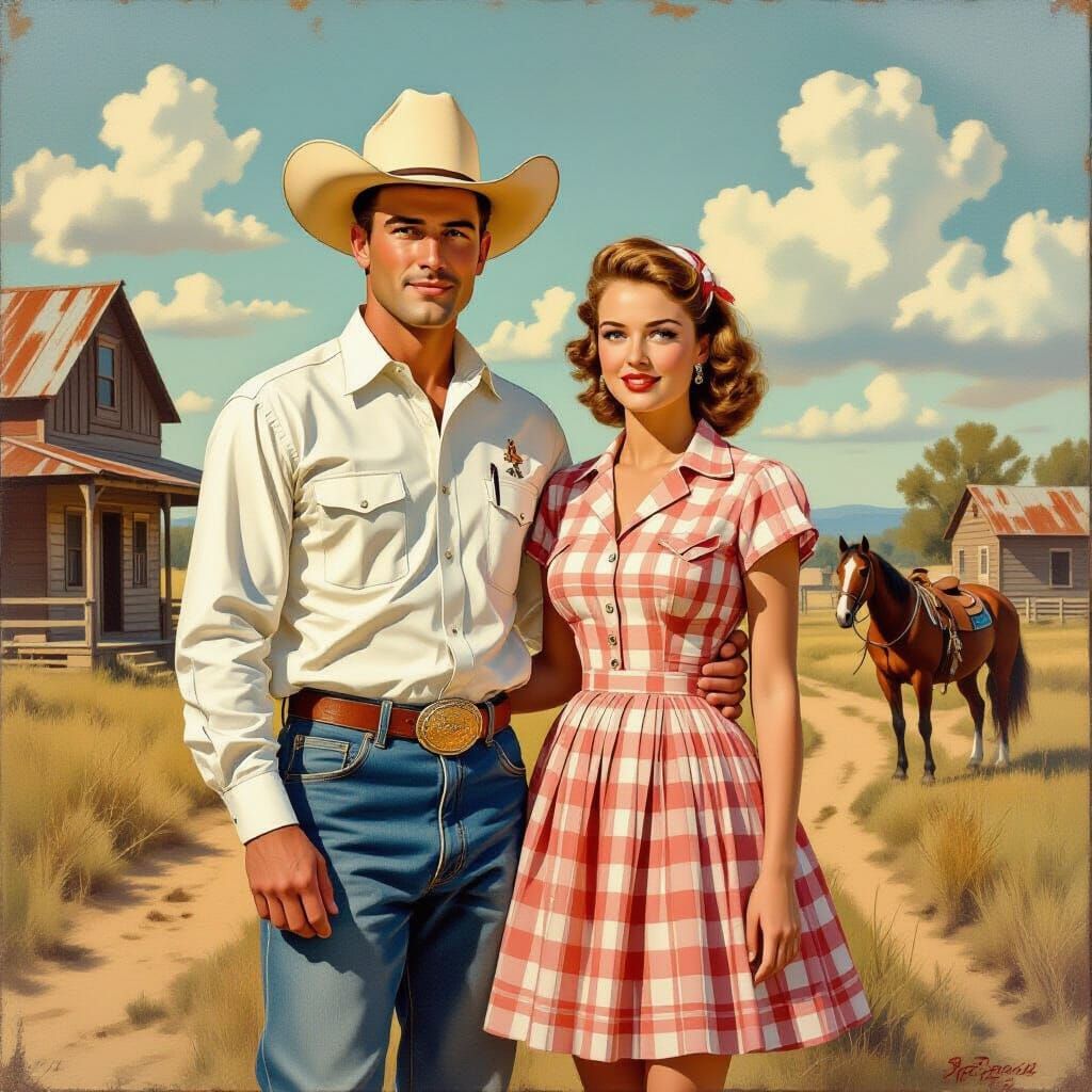 1950s Texas Couple in Surrealist Style