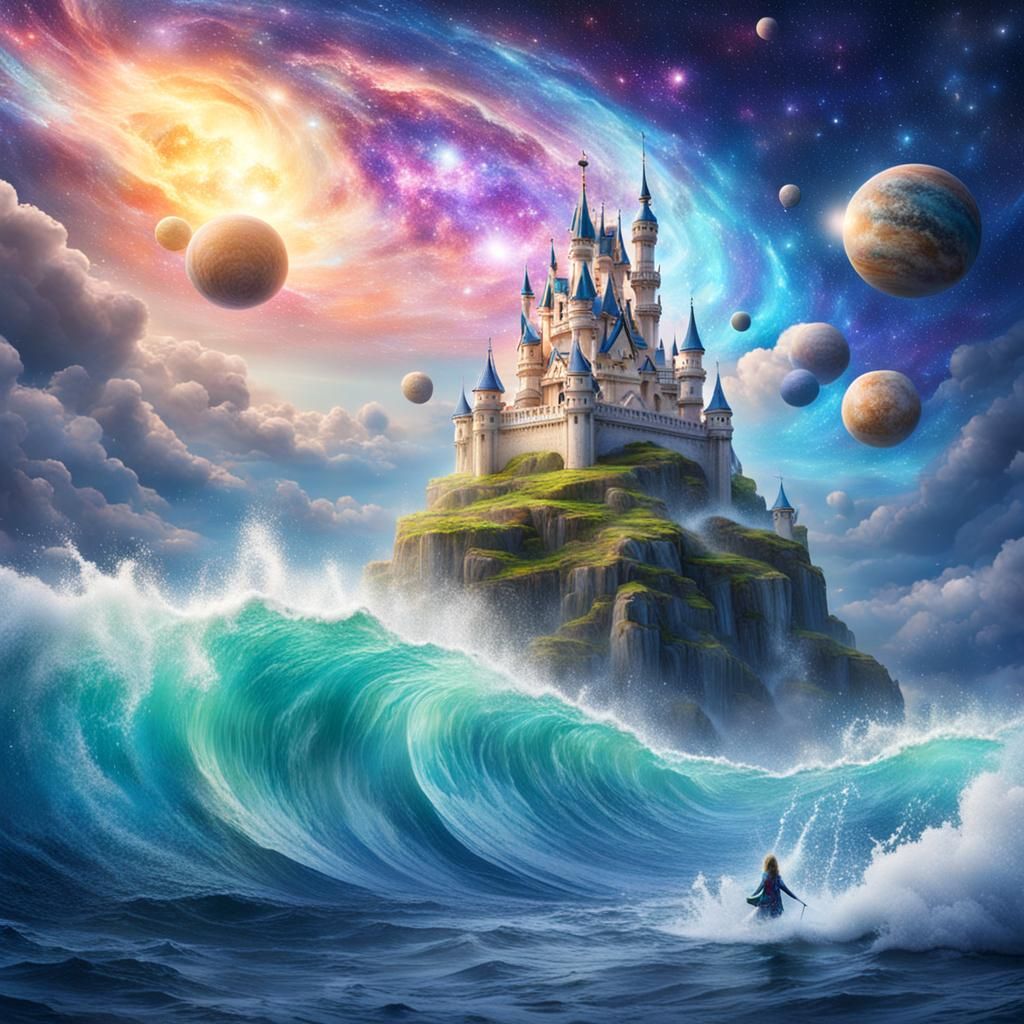 Magical Floating Kingdom Hit by Wave in Galaxy