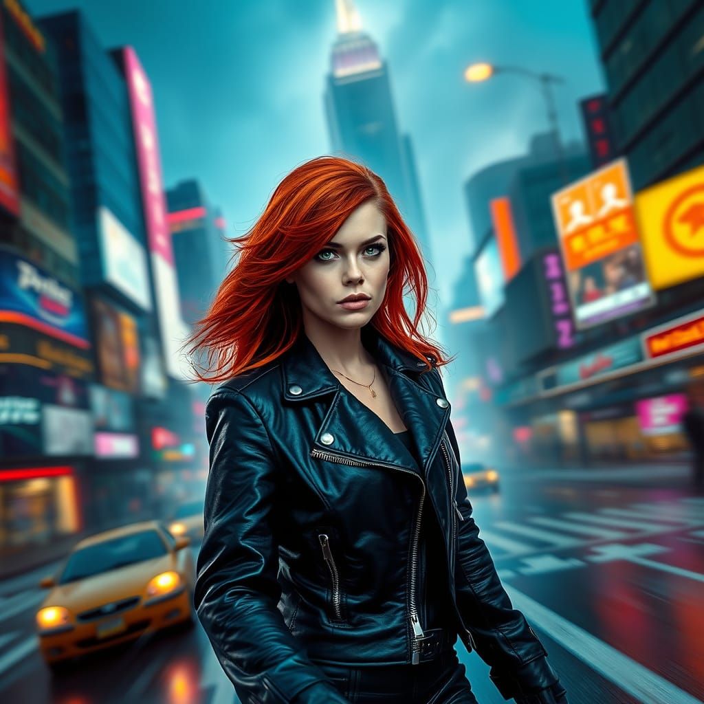 Epic Cityscape with Confident Redhead