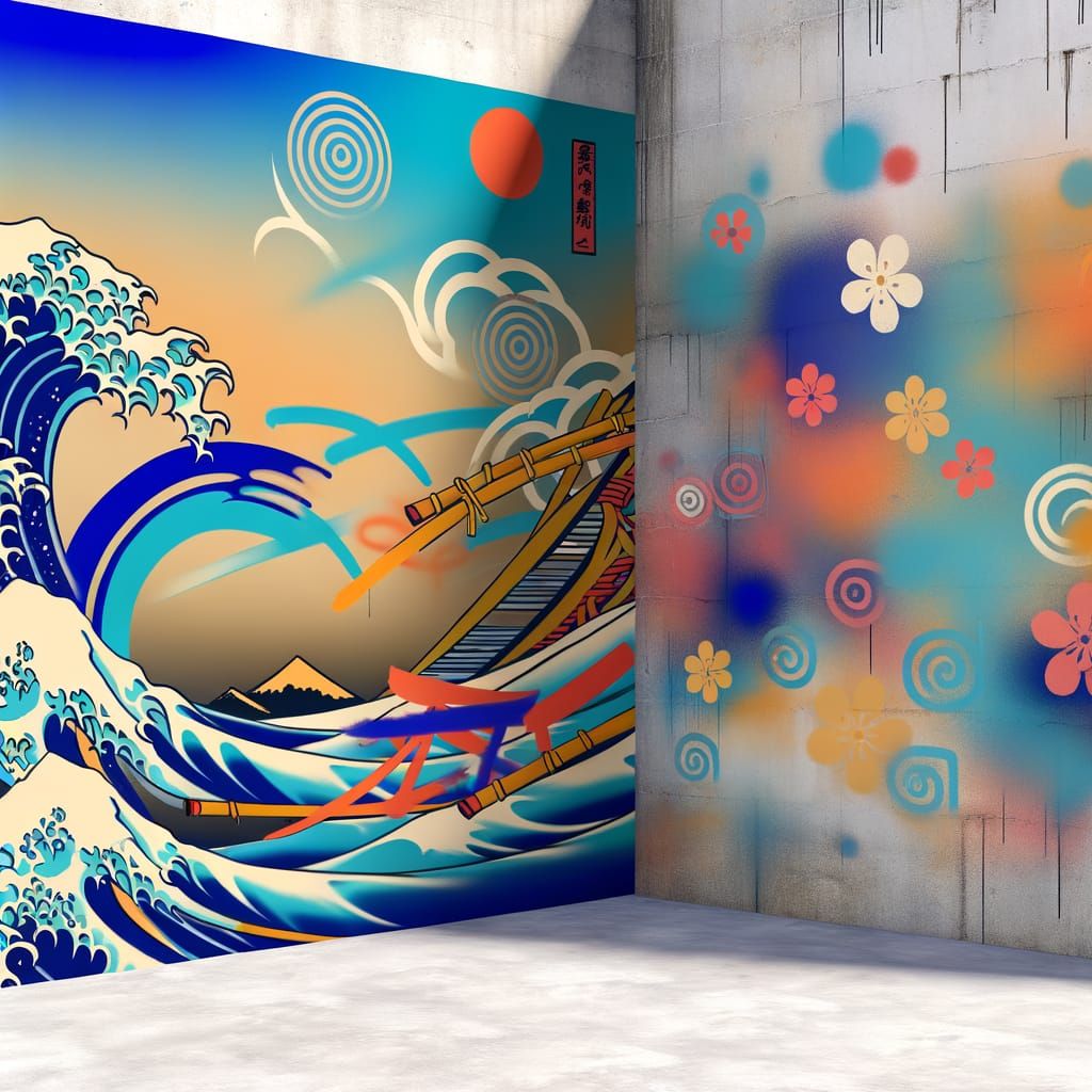Graffiti Mural Fusion: Japanese Art Meets 2000s Design