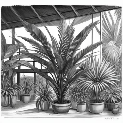Botanical Ink Drawing of Palms and Cacti