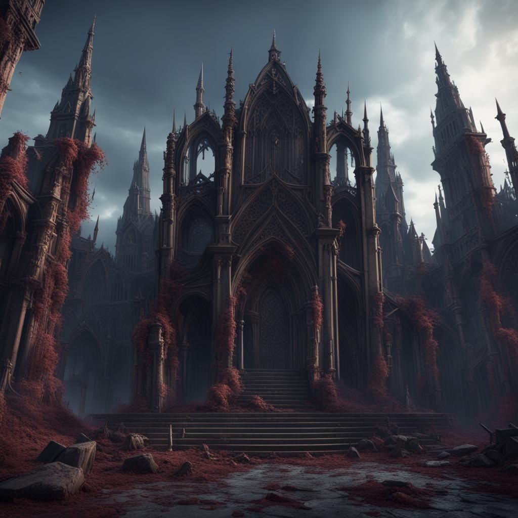 Gothic Demonic Necropolis City: Detailed Matte Painting