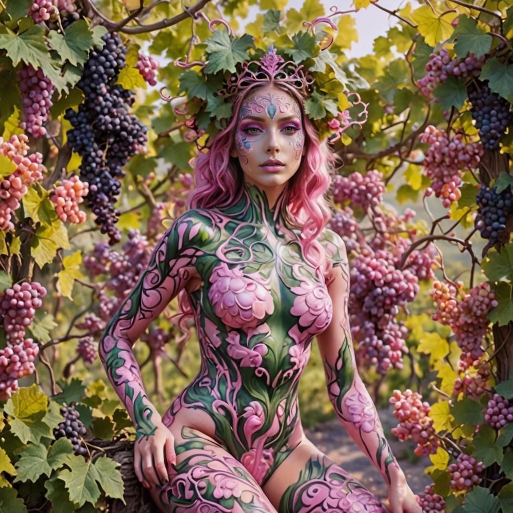 Beautiful Woman with Grape Crown in 3D