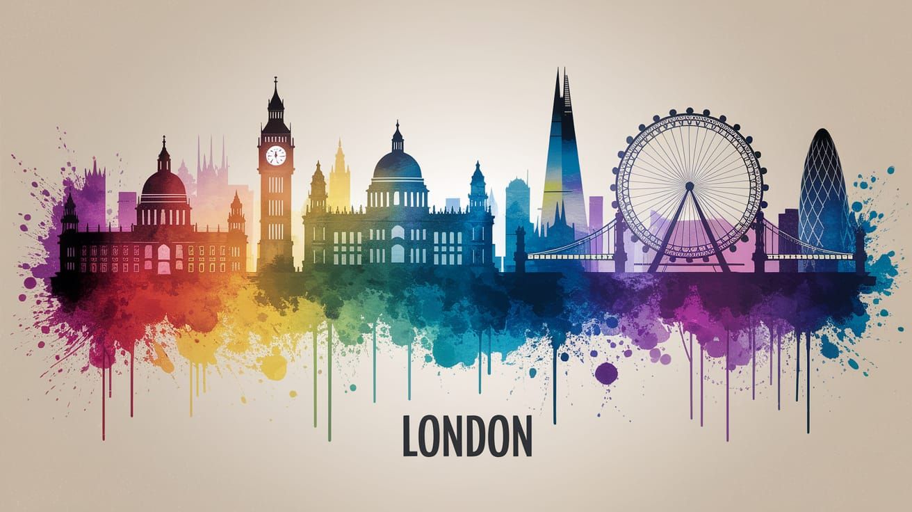 Vibrant London Skyline in Flux Schnell Watercolor Style