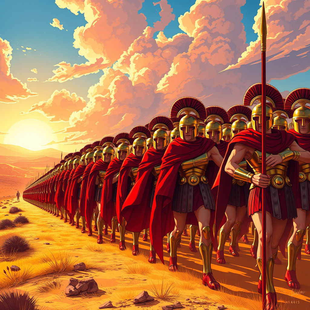 Spartan Warriors March in Anime Style