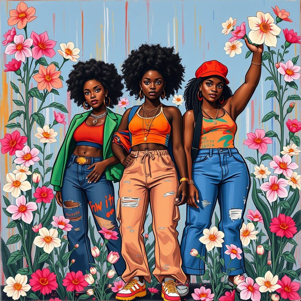 Defiant Black Women in Graffiti Art Style